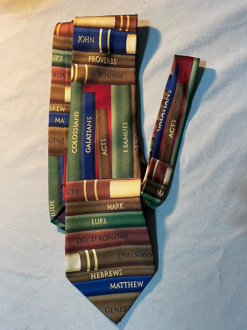 Eagles Wings Men's Tie Religious Books of the Bible Print 100% Silk Classic